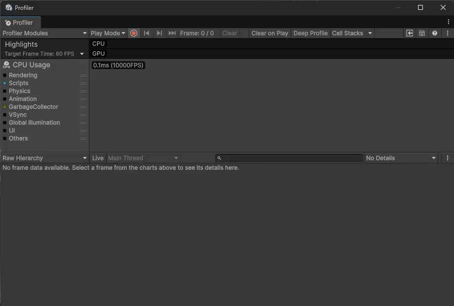 Unity Profiler Menu